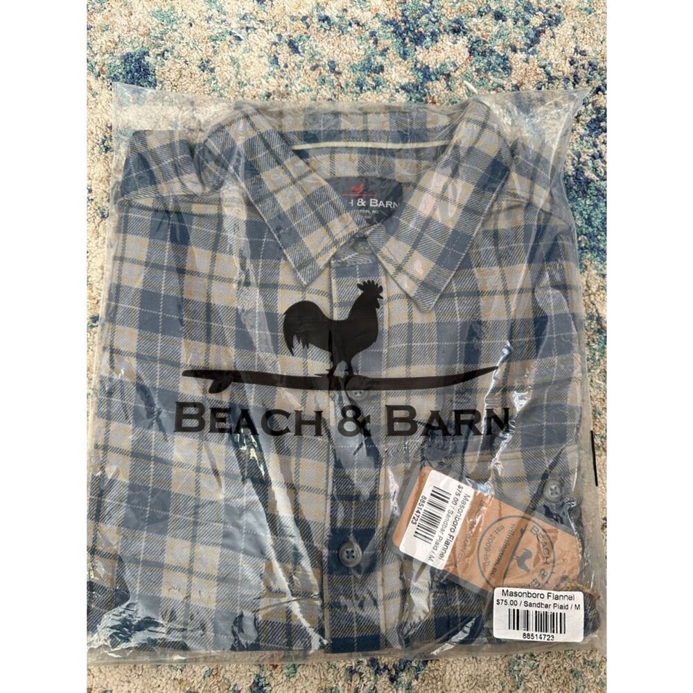 NWT BEACH & BARN  Masonboro Flannel sandbar plaid long sleeve Button Up shirt